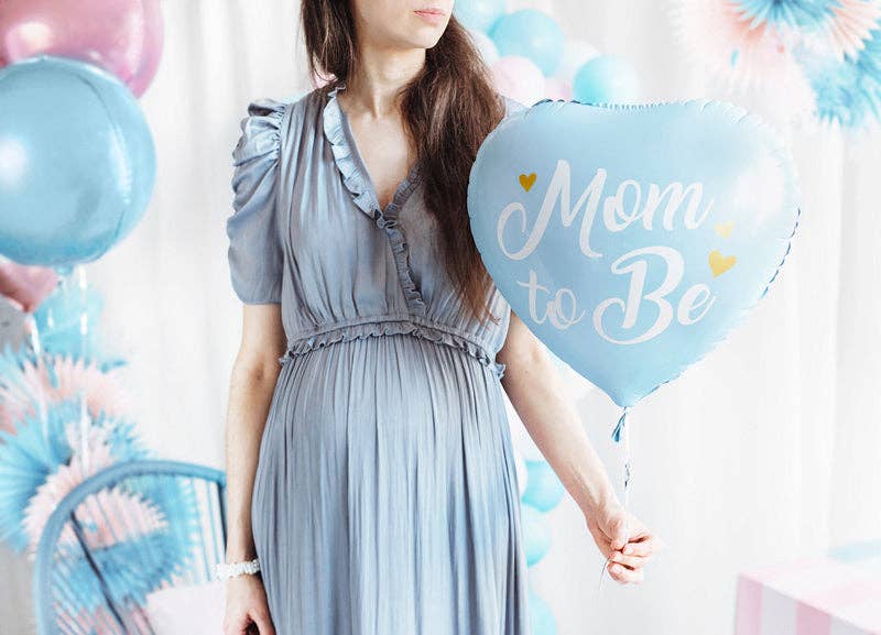 Mom to Be Heart Foil Balloon - Pink or Blue with Gold Metallic Print | 14 Inches