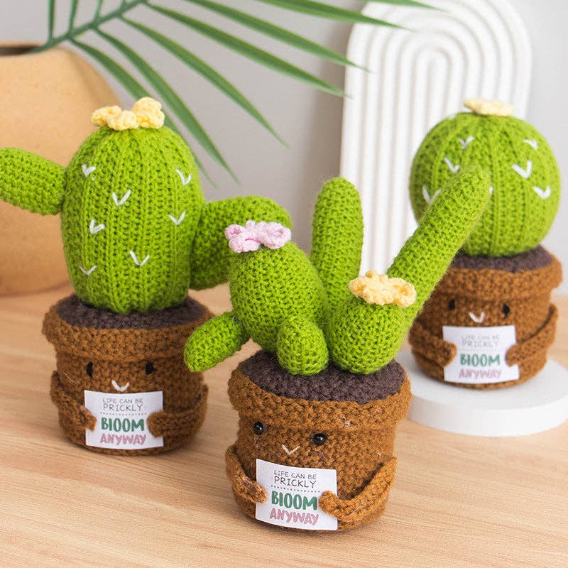 Handmade Plush Cactus Decor with Positive Energy Card