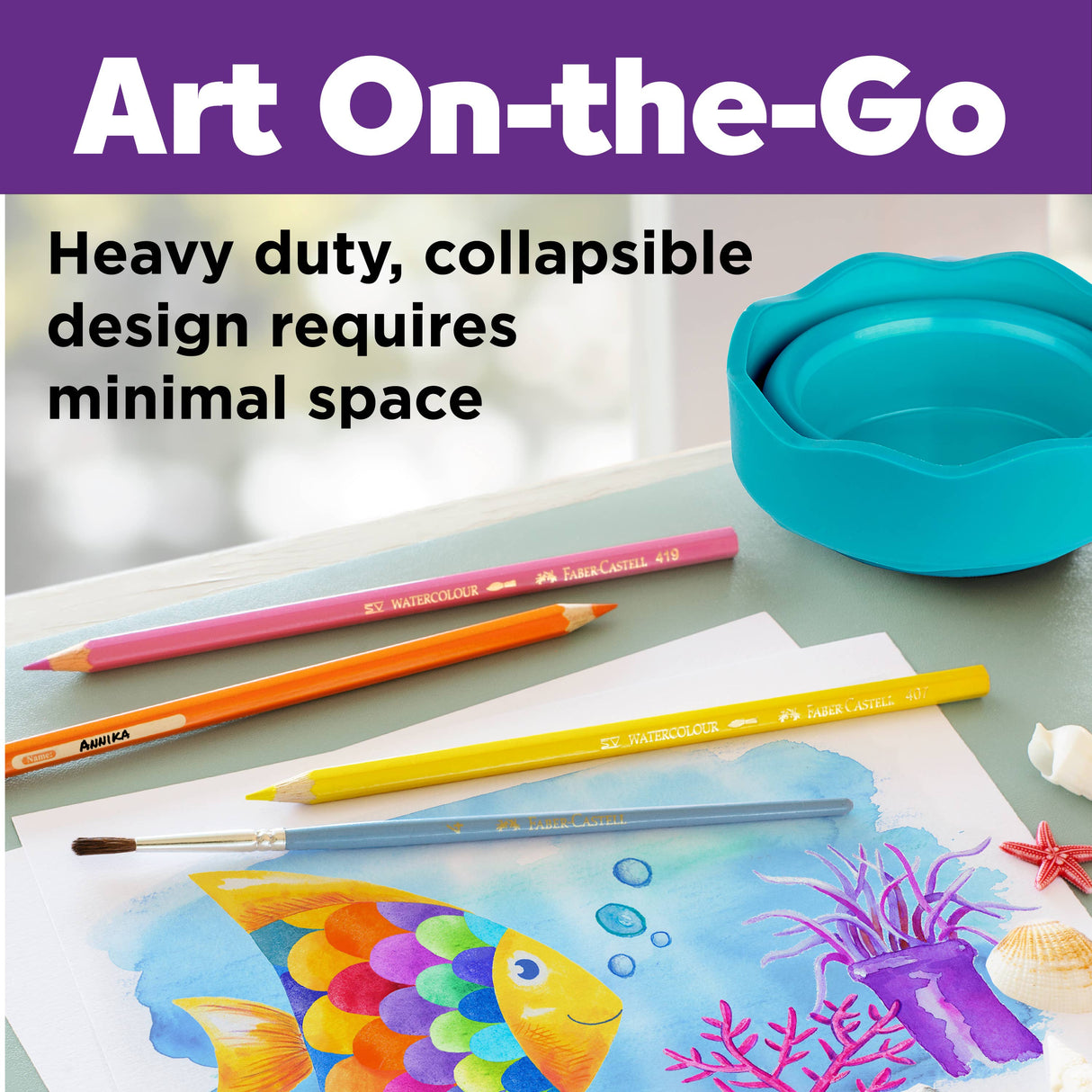 Clic & Go Collapsable Water Cup for Painting, Turquoise