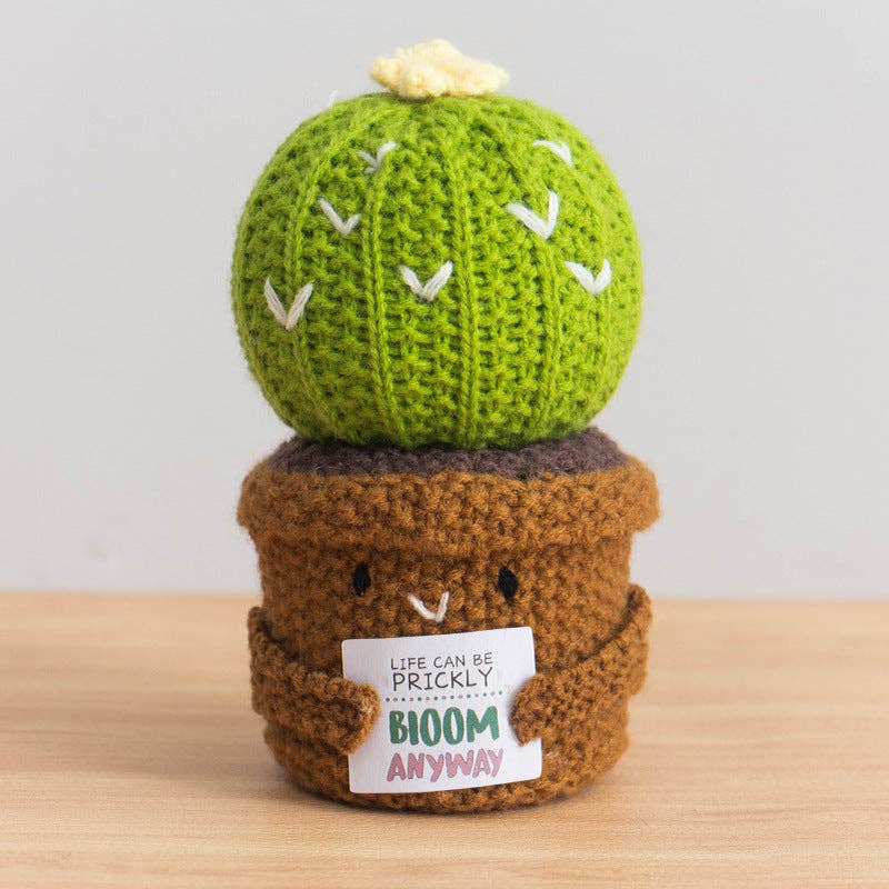 Handmade Plush Cactus Decor with Positive Energy Card