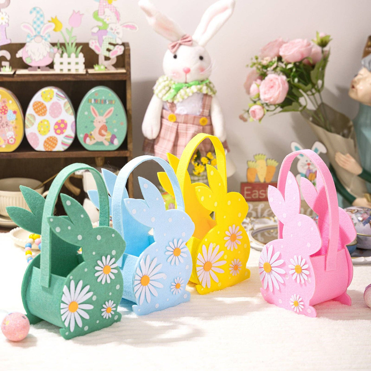 Easter Bunny 3D Felt Basket Cute Rabbit Tote Bag