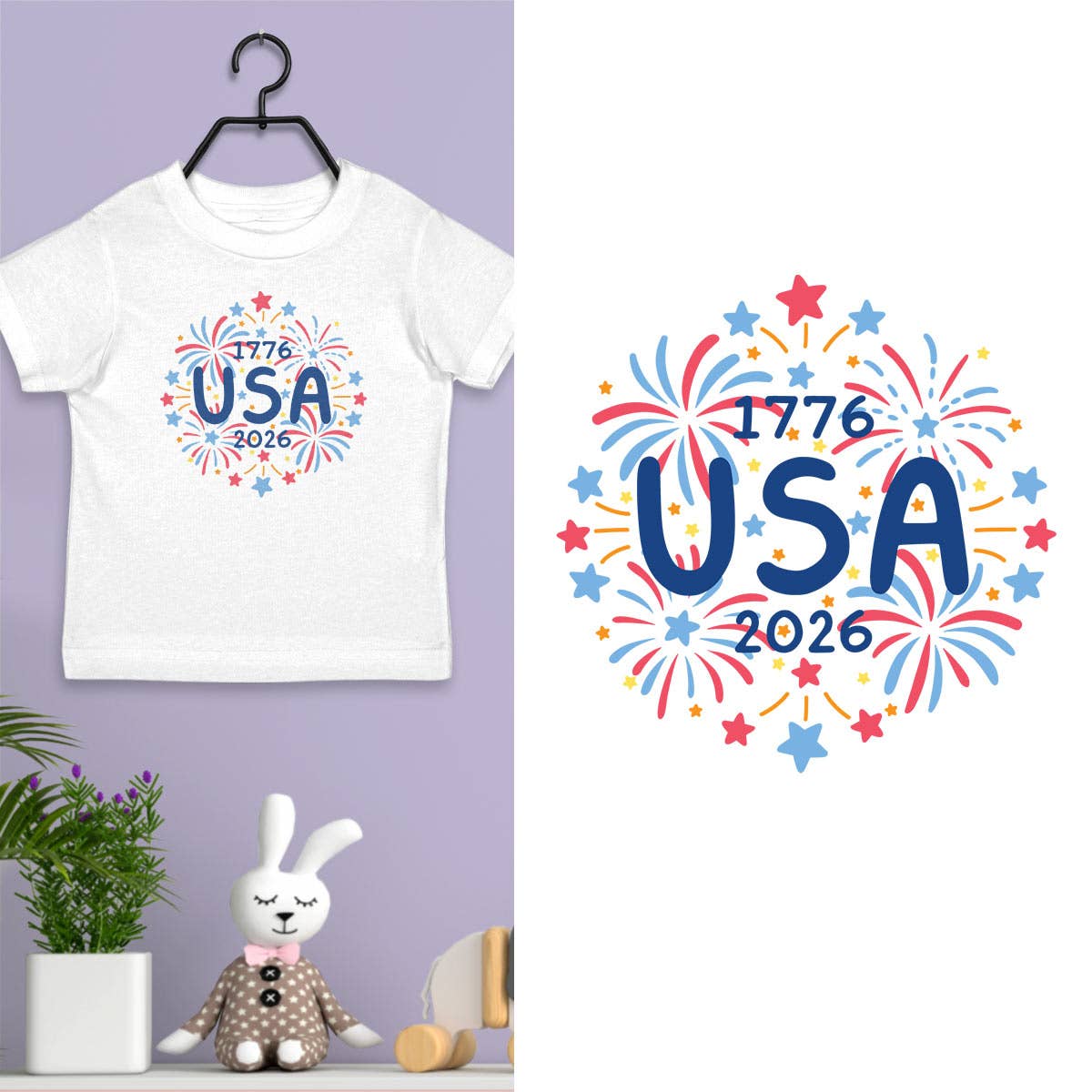 USA Fireworks Doodles 1776-2026 Toddler T-Shirt 2T-5/6