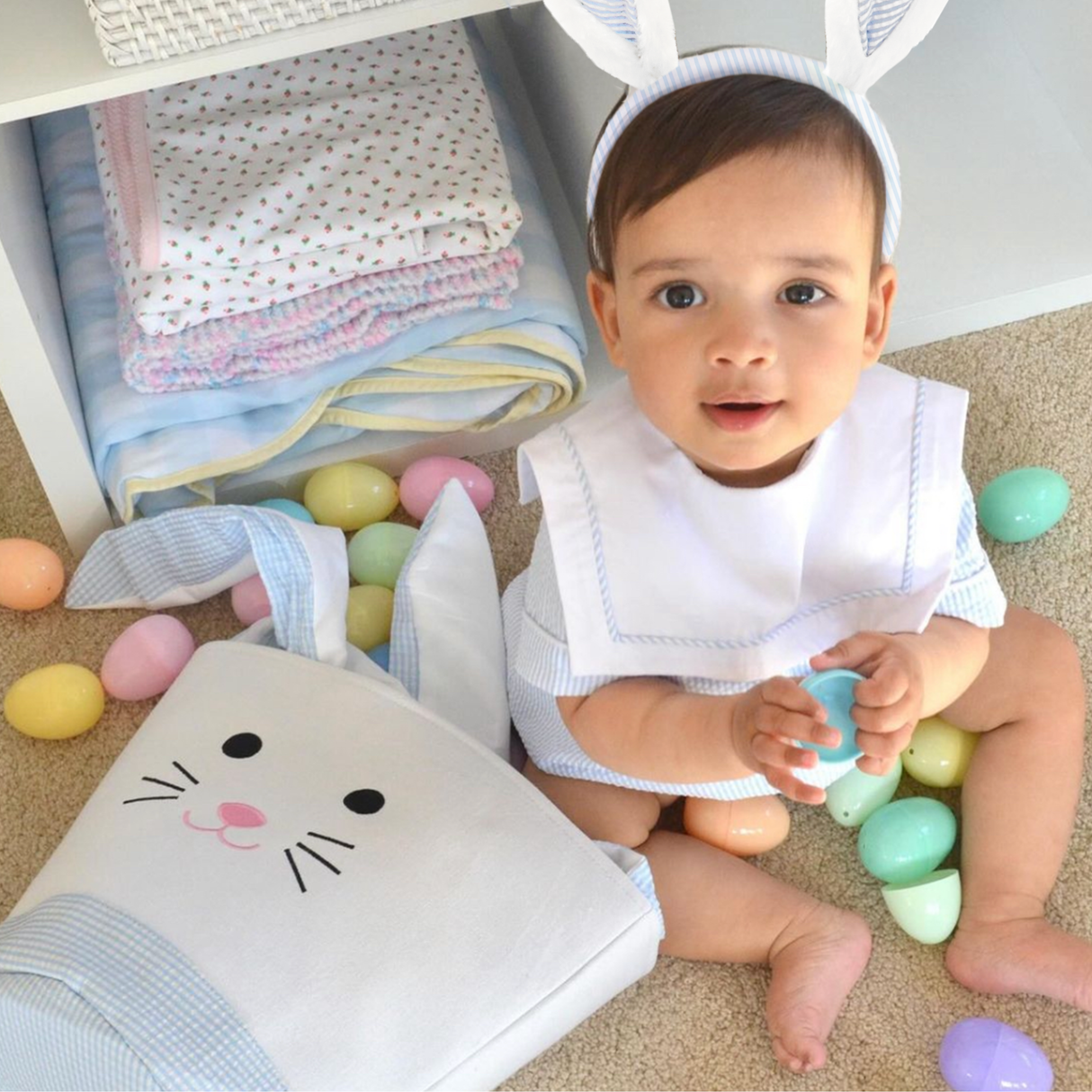 2026 Seersucker Bunny Ears (Blue, Pink)