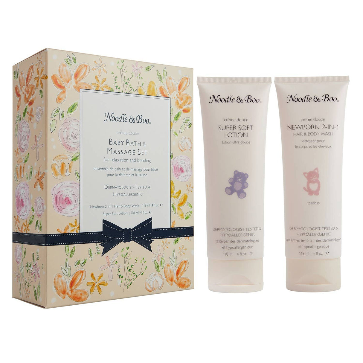 Baby Bath & Massage Set, Crème Douce, Peach Flowers