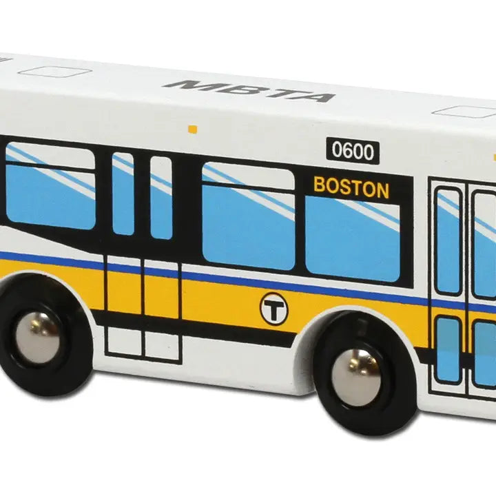 Boston Mbta Wooden Toy Bus - Runs On Wooden Train Tracks