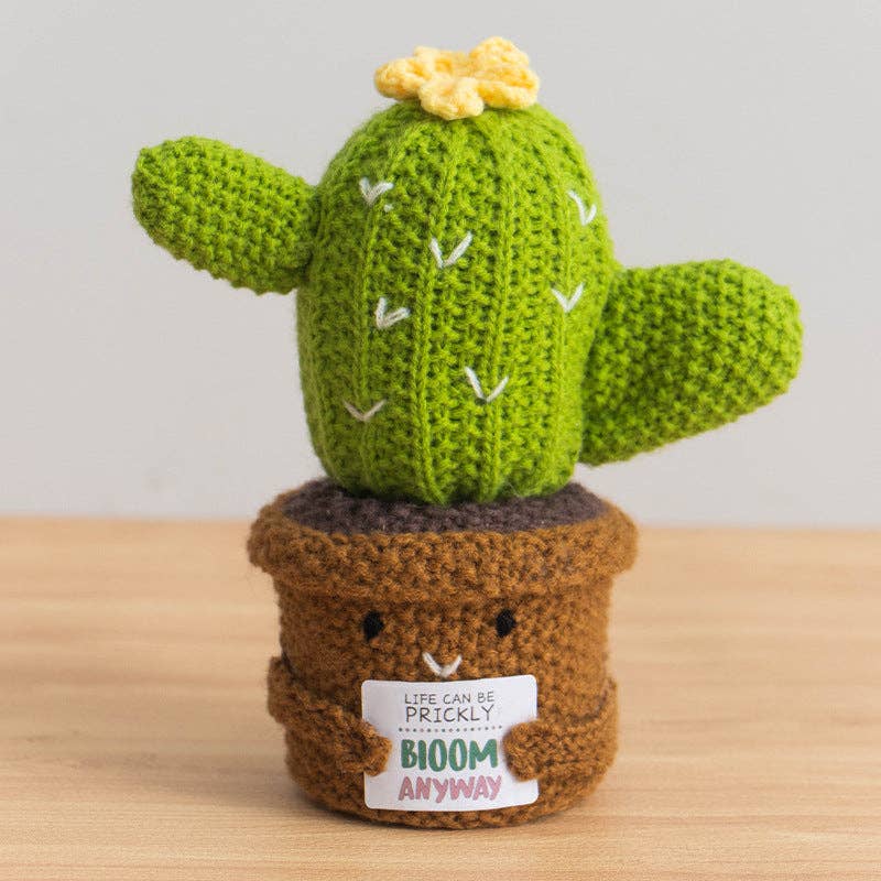 Handmade Plush Cactus Decor with Positive Energy Card