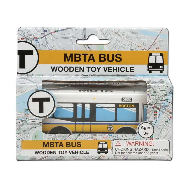 Boston Mbta Wooden Toy Bus - Runs On Wooden Train Tracks