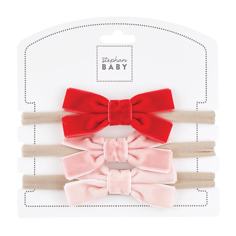 Holiday Velvet Bow - Red and Pinks: Set of 3