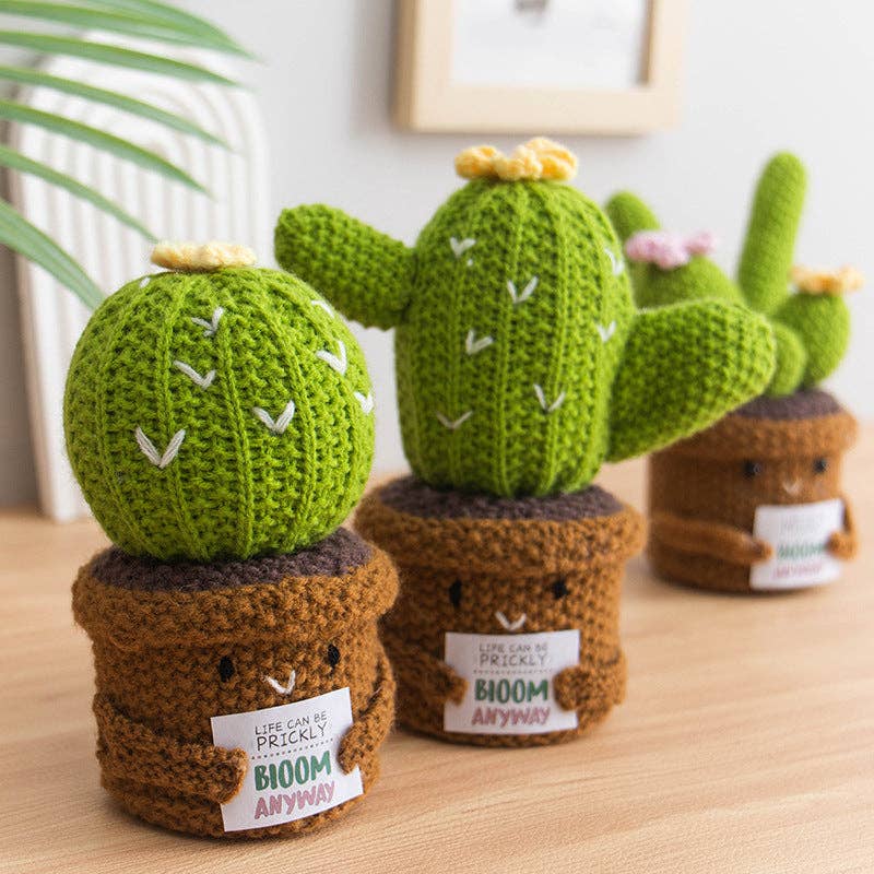 Handmade Plush Cactus Decor with Positive Energy Card