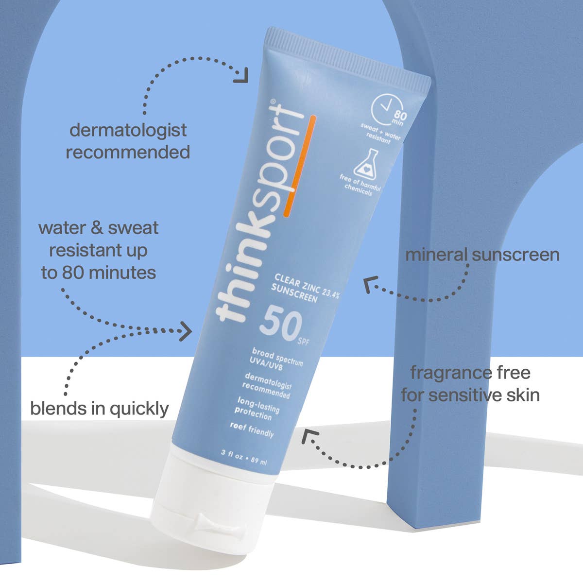 Think Sport SPF 50 Clear Zinc Sunscreen 3 oz, EWG #2