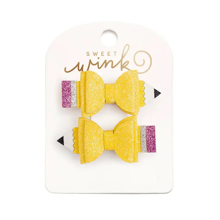Pencil Bow Clip Set - Hair Bows - Back To School