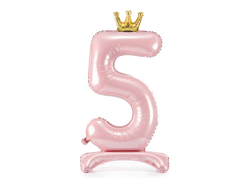 Standing Foil Number Balloon - Light Pink with Gold Crown | 33 Inches