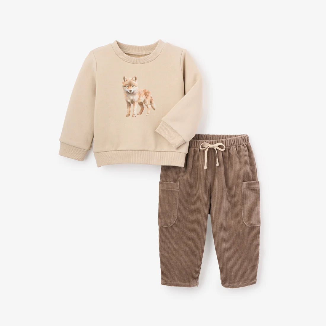 Wolf Printed Organic Fleece Sweatshirt + Cargo Pant Set