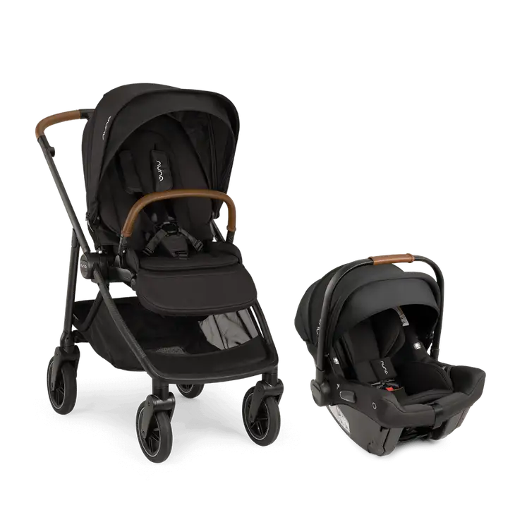 Parent pushing Nuna SWIV stroller with PIPA urbn car seat attached, featuring one-hand 360° seat rotation and lightweight urban-friendly design for seamless travel.