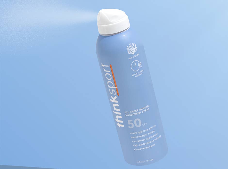 Think Sport SPF 50 sheer mineral sunscreen spray for broad-spectrum sun protection