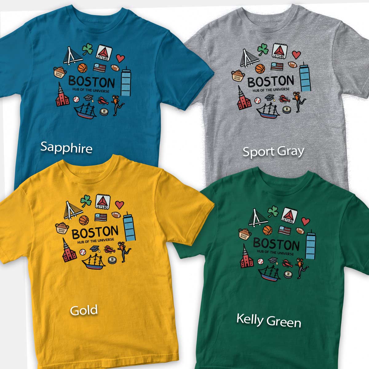 Boston Doodles Icons Massachusetts Youth Unisex T-Shirt