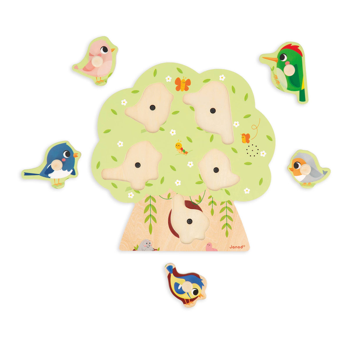 Chunky Wooden Bird Sounds Peg Puzzle