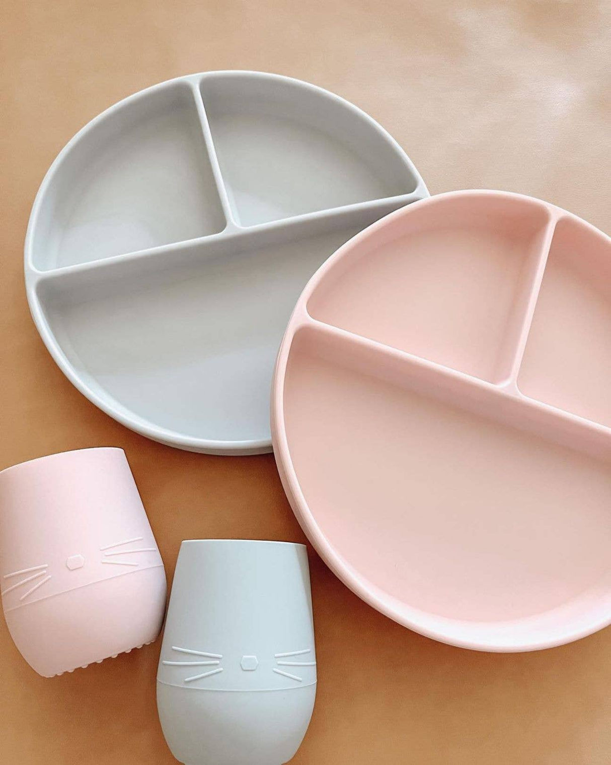 Baby Plate with Suction and Divided Portions (Pink)