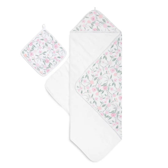 Aden + Anais boutique 100% cotton oversized muslin backed towel + washcloth set
