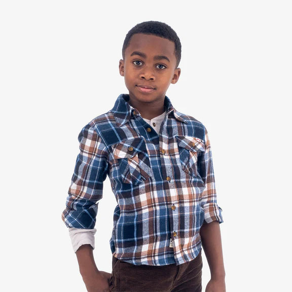 Appaman Flannel Shirt Navy/Brown Plaid
