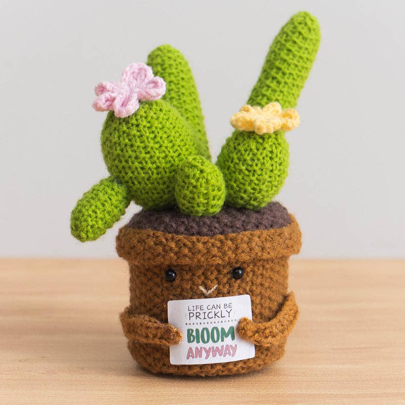 Handmade Plush Cactus Decor with Positive Energy Card