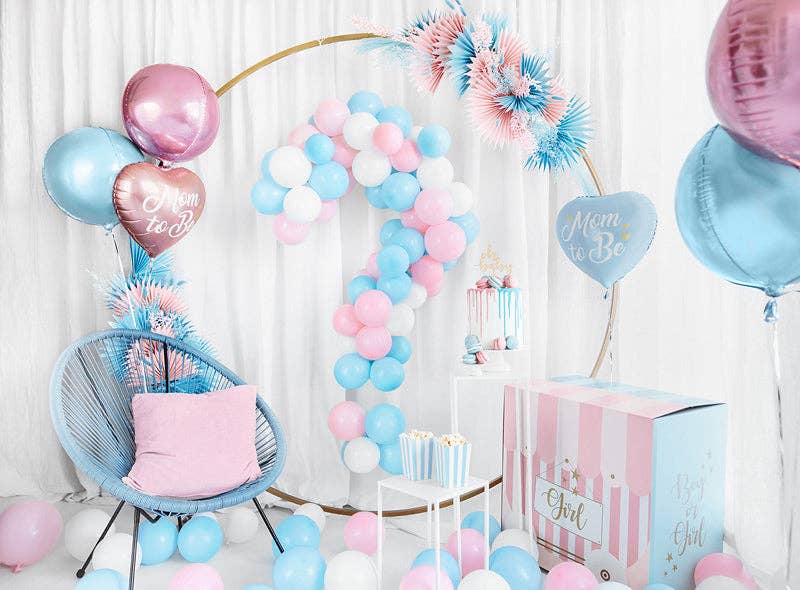 Mom to Be Heart Foil Balloon - Pink or Blue with Gold Metallic Print | 14 Inches