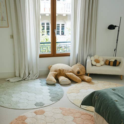 Washable rug Round Honeycomb Blue Sage