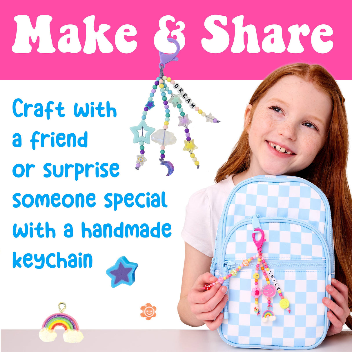 Backpack Keychain Kit for Kids - Makes 2 beaded keychains