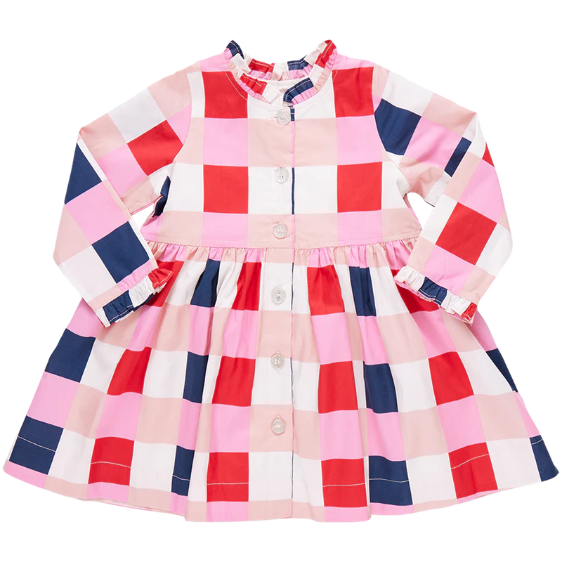 Girls Autumn Dress - Navy Red Check