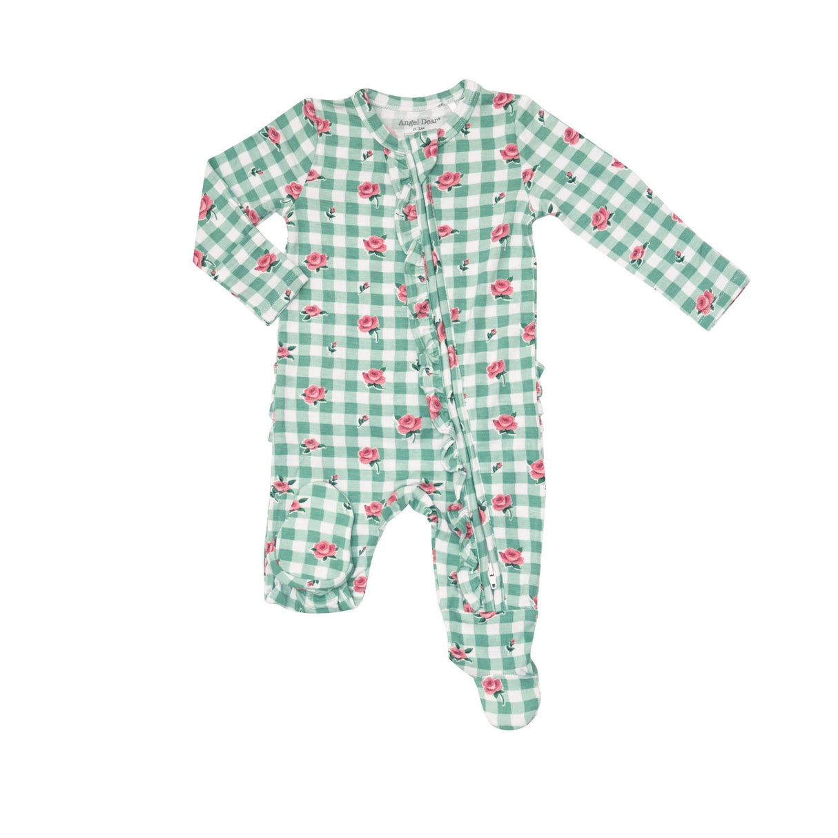 2-way Ruffle Back Zipper Footie GINGHAM ROSES - Tadpole