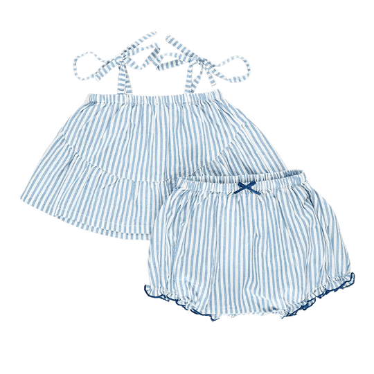 Baby Girls Stella 2-Piece Set - Blue Skinny Stripe - Tadpole