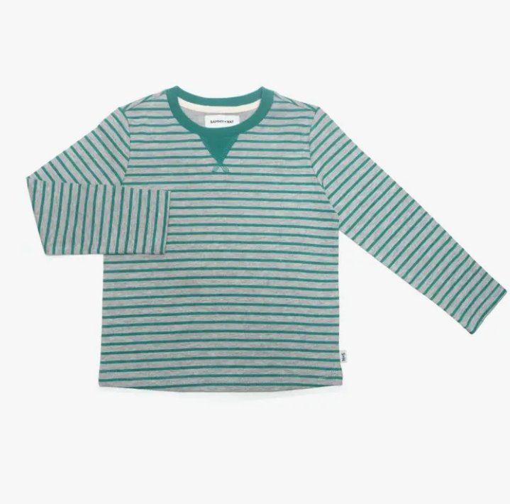 Colin L/S Crewneck in Cadmium Green Stripes - Tadpole