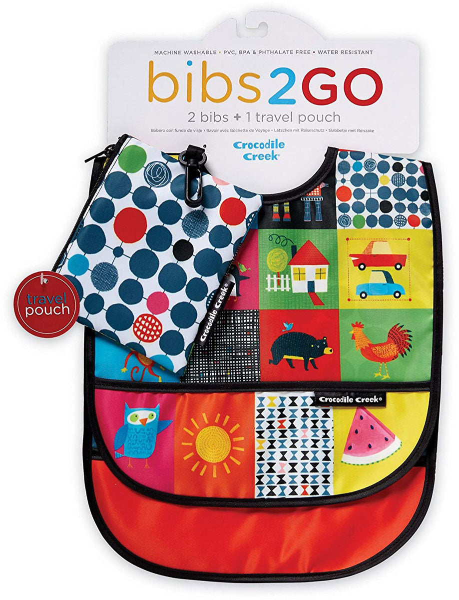 Crocodile Creek Bibs 2 Go with Pouch - Tadpole