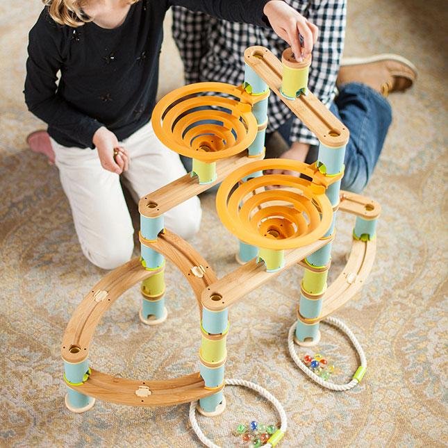 Fat Brain Bamboo Builder Marble Run-78pcs - Tadpole