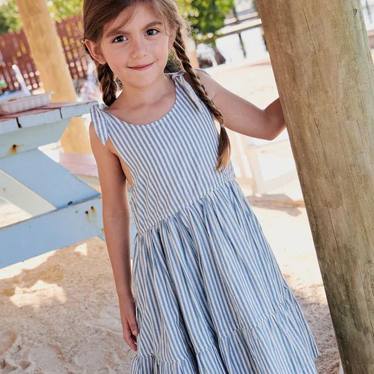 Girls Taylor Dress - Blue Skinny Stripe - Tadpole
