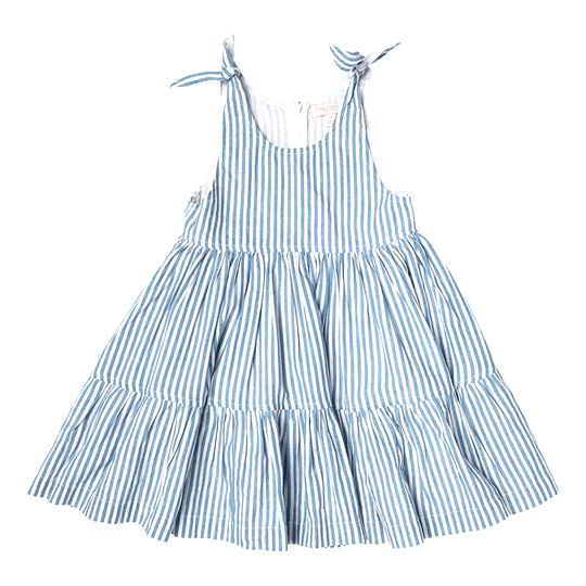 Girls Taylor Dress - Blue Skinny Stripe - Tadpole