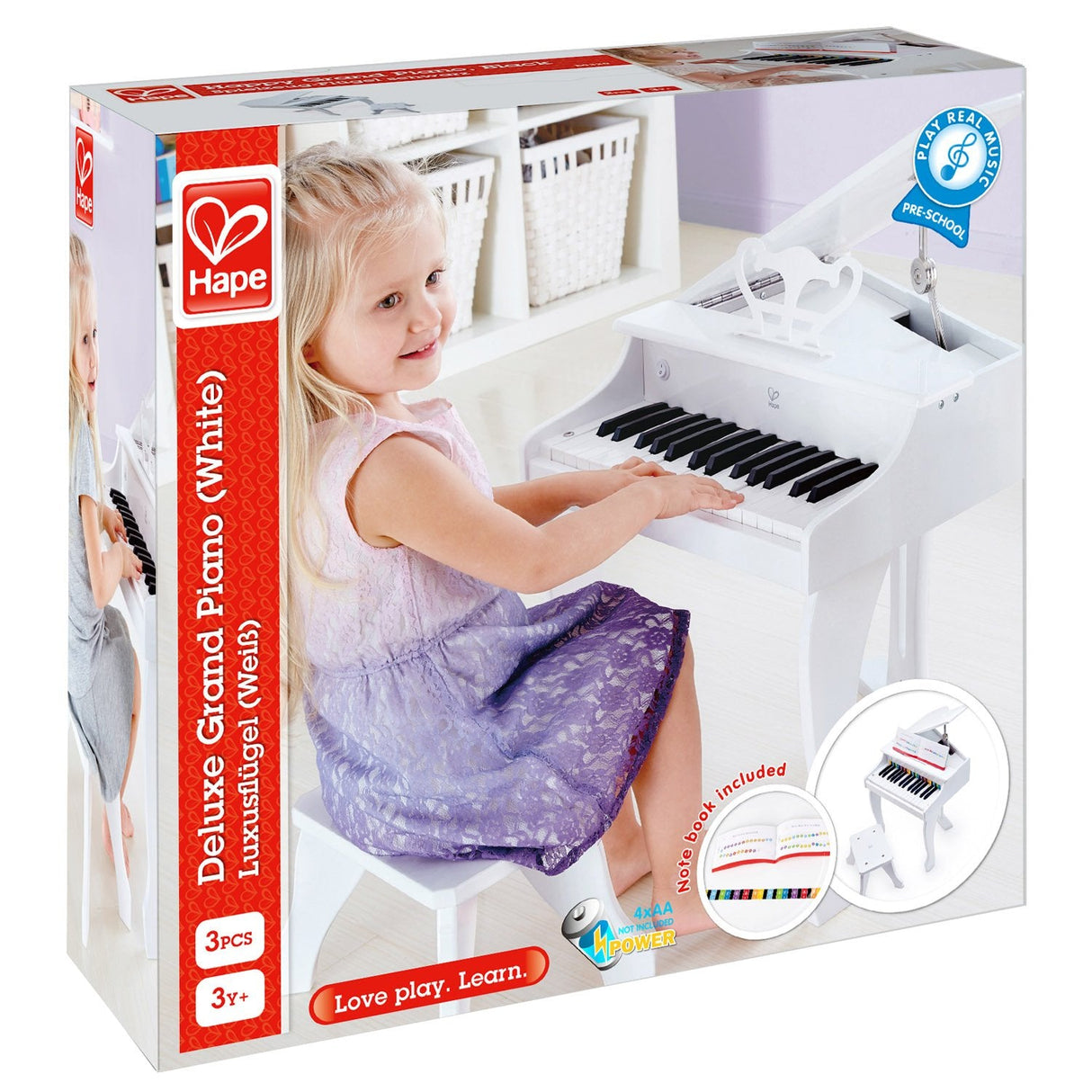 Hape Deluxe Grand Piano (White) - Tadpole