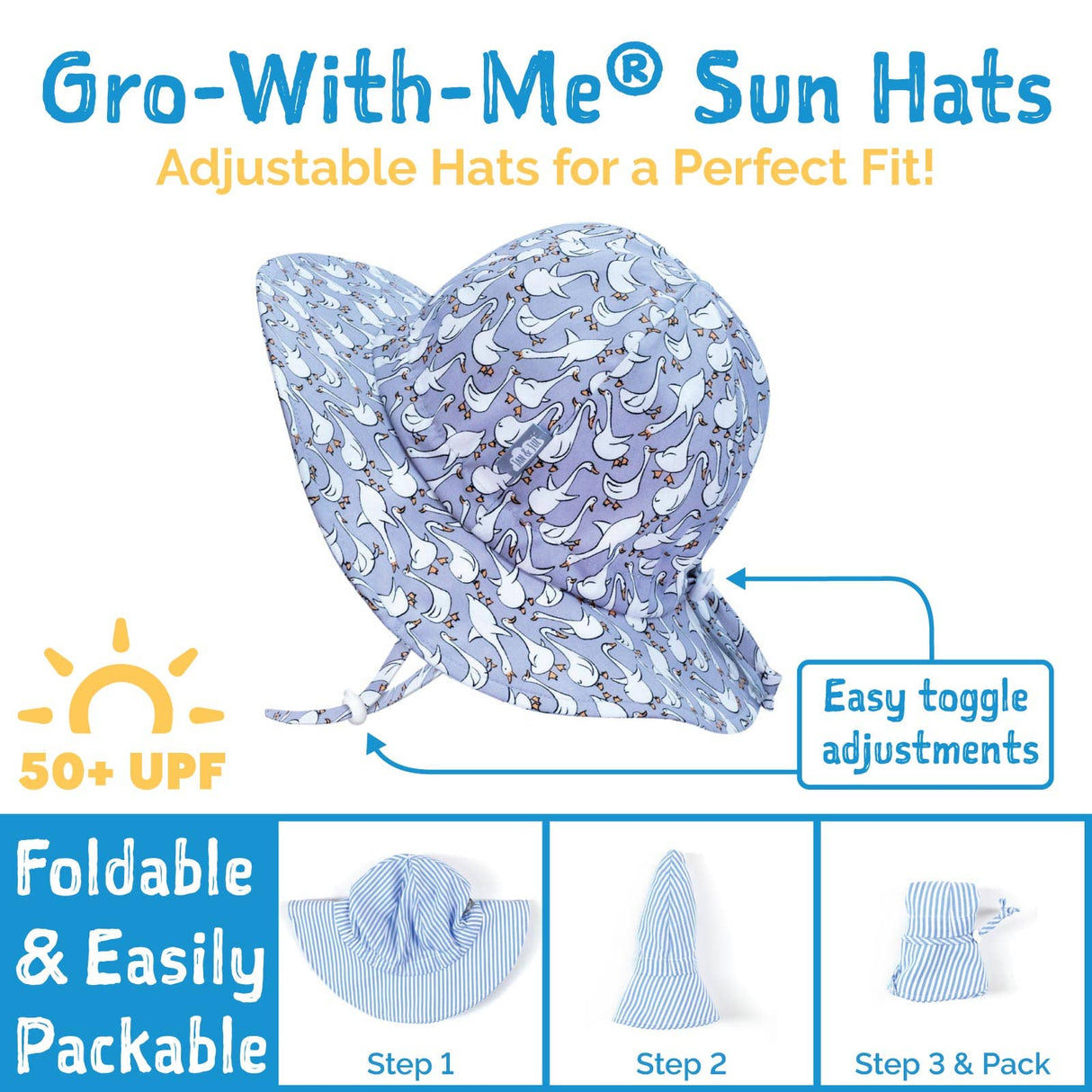 Jan & Jul Grow-With-Me Sun Hat Navy Waves - Tadpole