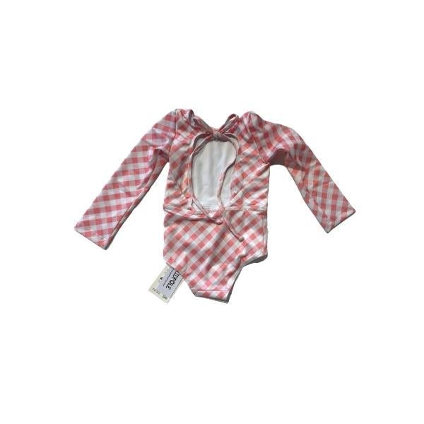 Kidpole Girls One-Piece Gingham Pink Rashguard - Tadpole