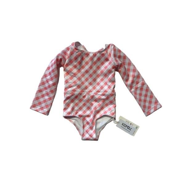 Kidpole Girls One-Piece Gingham Pink Rashguard - Tadpole