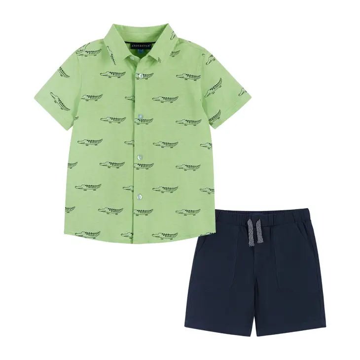 Knit Buttondown Set - Lt Green Croc - Tadpole