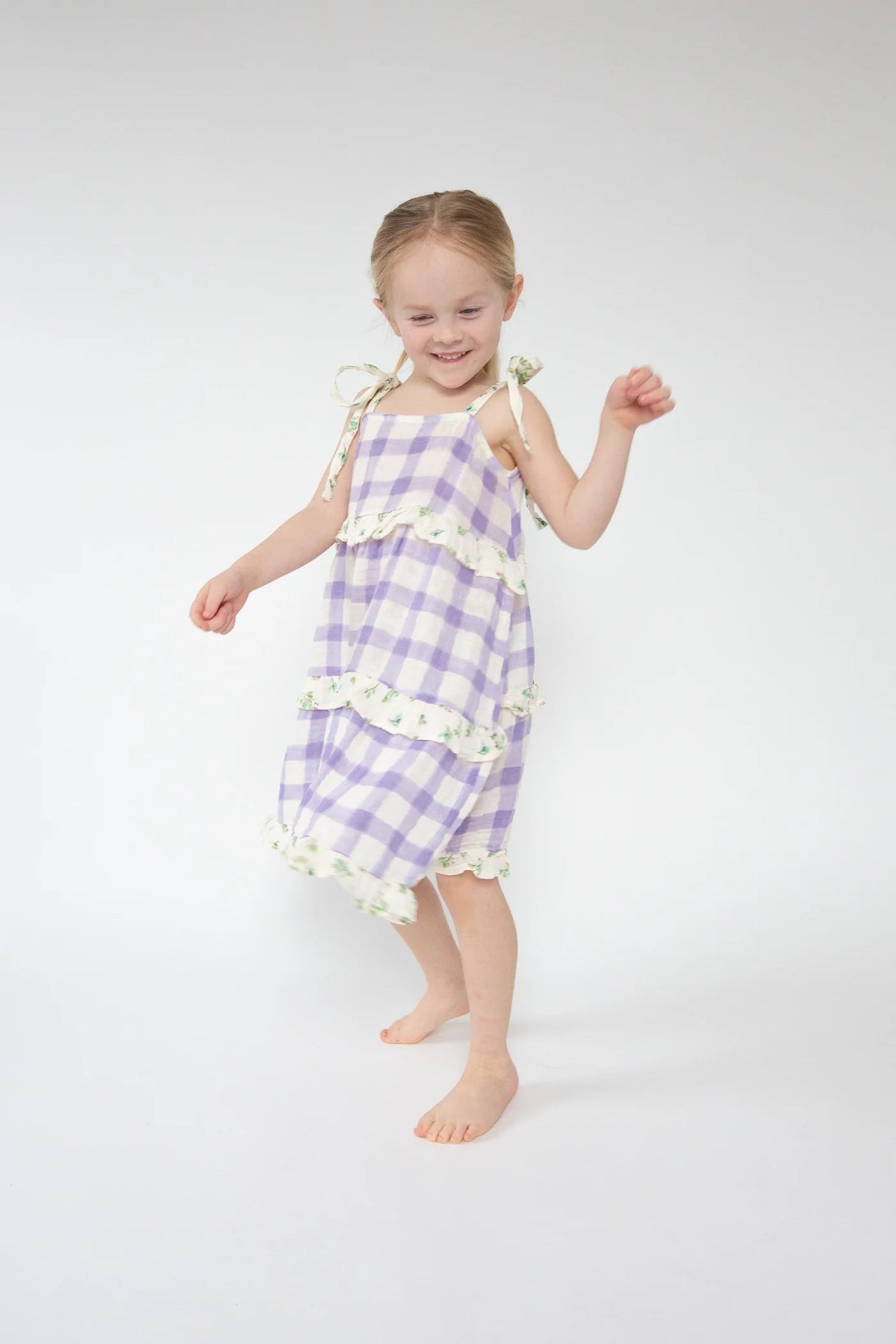 LAVENDER ROSE + GINGHAM Tiered Sundress W/ Back Smocking - Tadpole