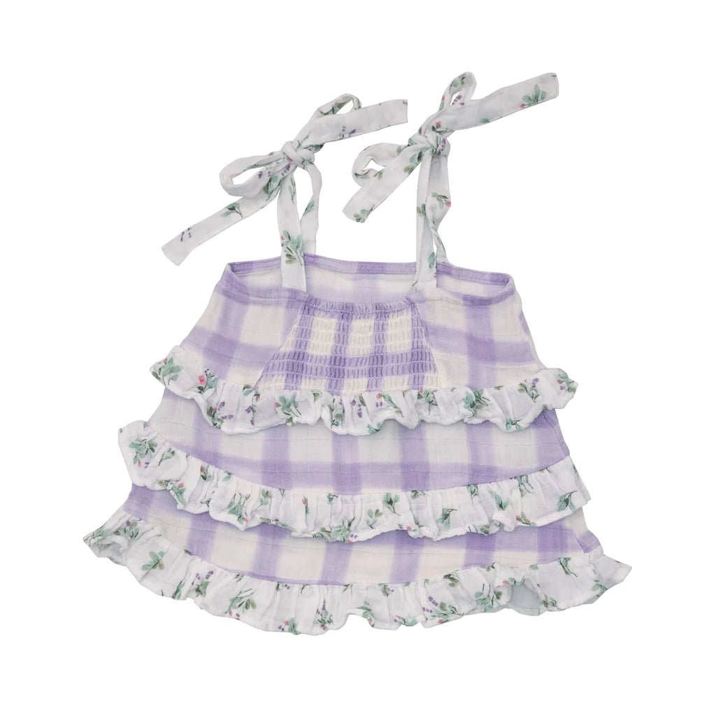 LAVENDER ROSE + GINGHAM Tiered Sundress W/ Back Smocking - Tadpole