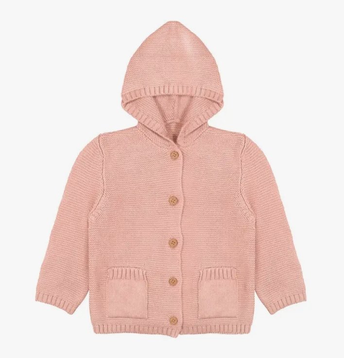 Organic Knit Hooded Sweater in Pink Pearl - Tadpole