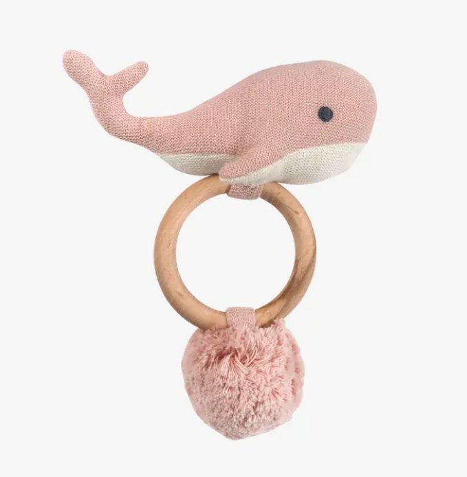 Organic Knit Whale Rattle in Pink - Tadpole