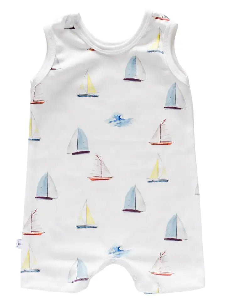 Organic Tank Romper - Sailboats - Tadpole