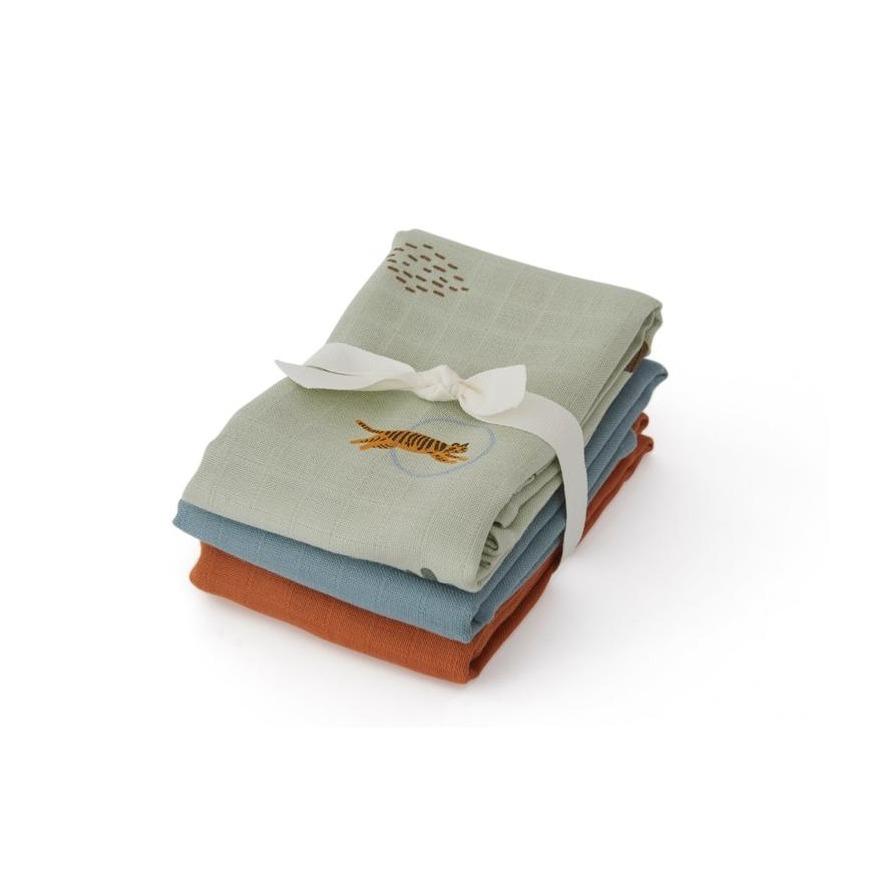 Oyoy Muslin Tiger Square Swaddle 3pk - Tadpole