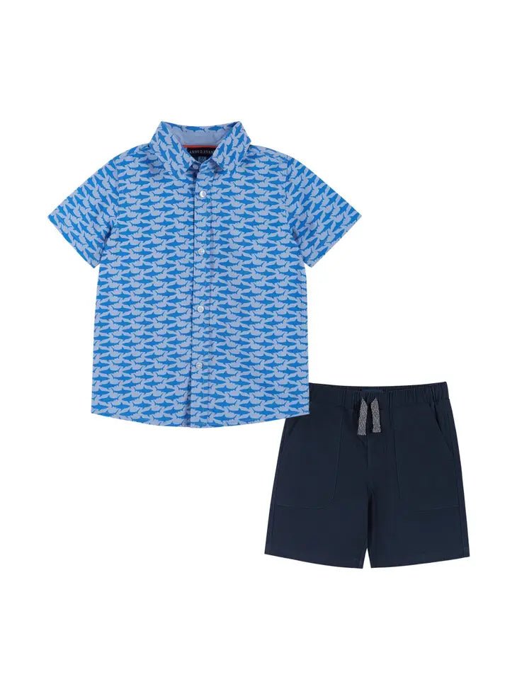 Short Sleeve Buttondown Set - Blue Shark - Tadpole