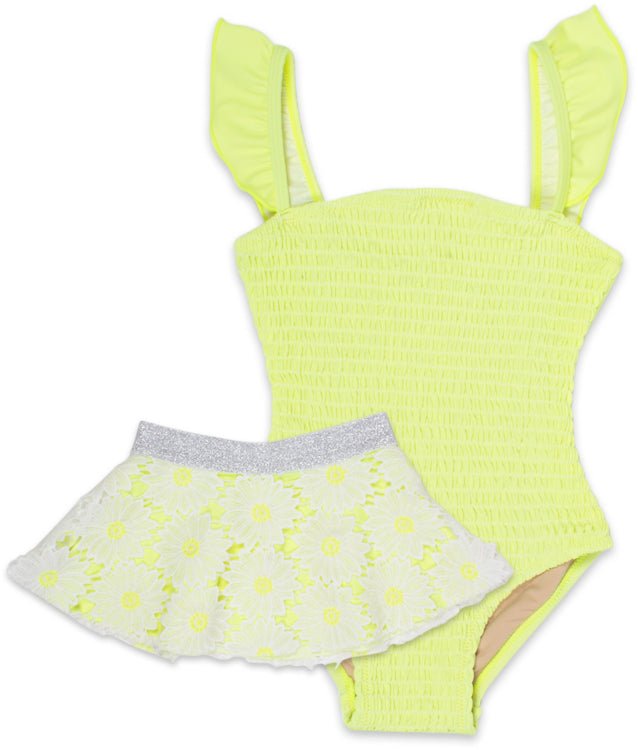 Smocked 1piece with tutu - citron daisy - Tadpole