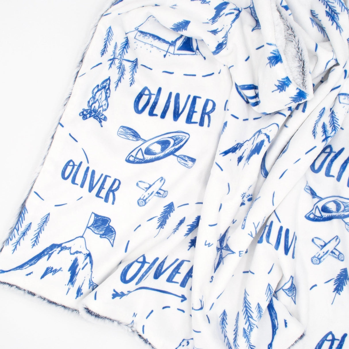 Sugar + Maple Blue Adventure Map Minky Blanket - Personalized - Tadpole